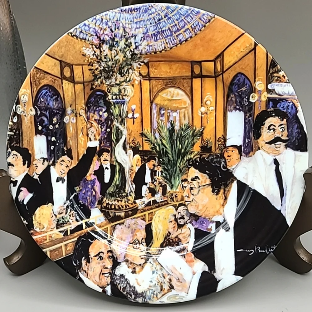 Williams Sonoma Guy Buffet Set of 3 plates Waiters & People in Bar